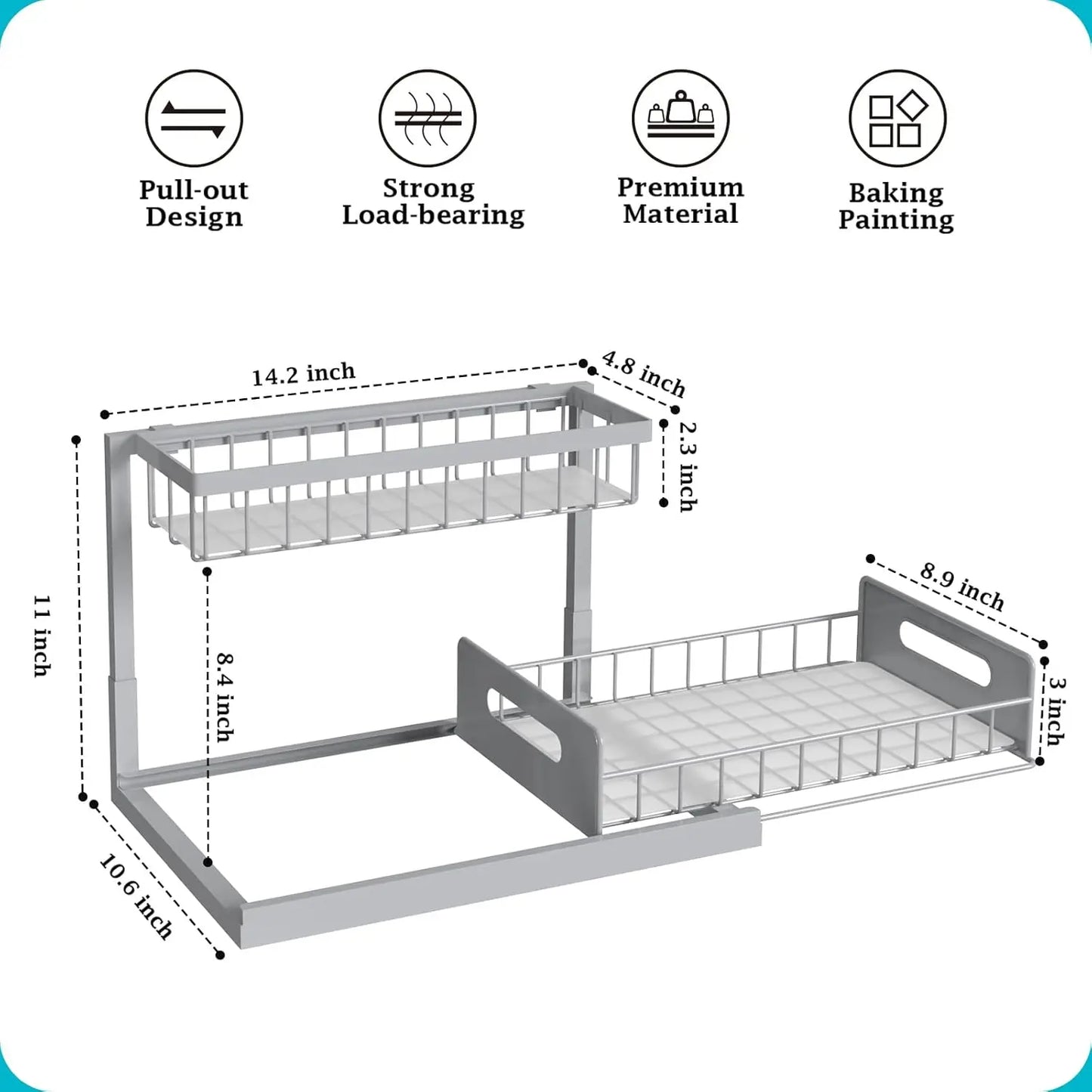 Under Sink Organizer 2-Tier Pull-Out Cabinet Shelf Kitchen 2-Pack