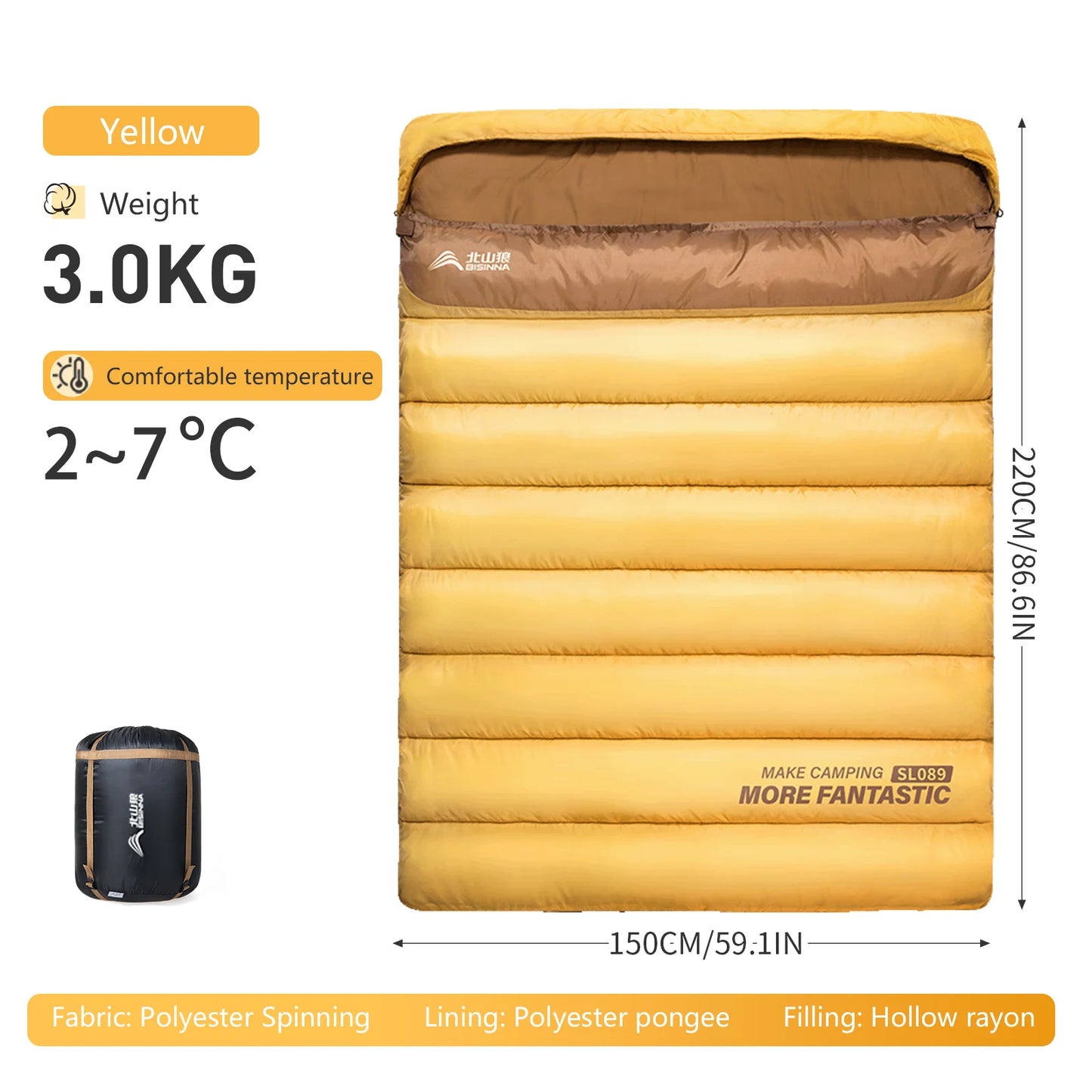 BSWOLF Four Seasons 2 Person Camping Sleeping Bag For Outdoors