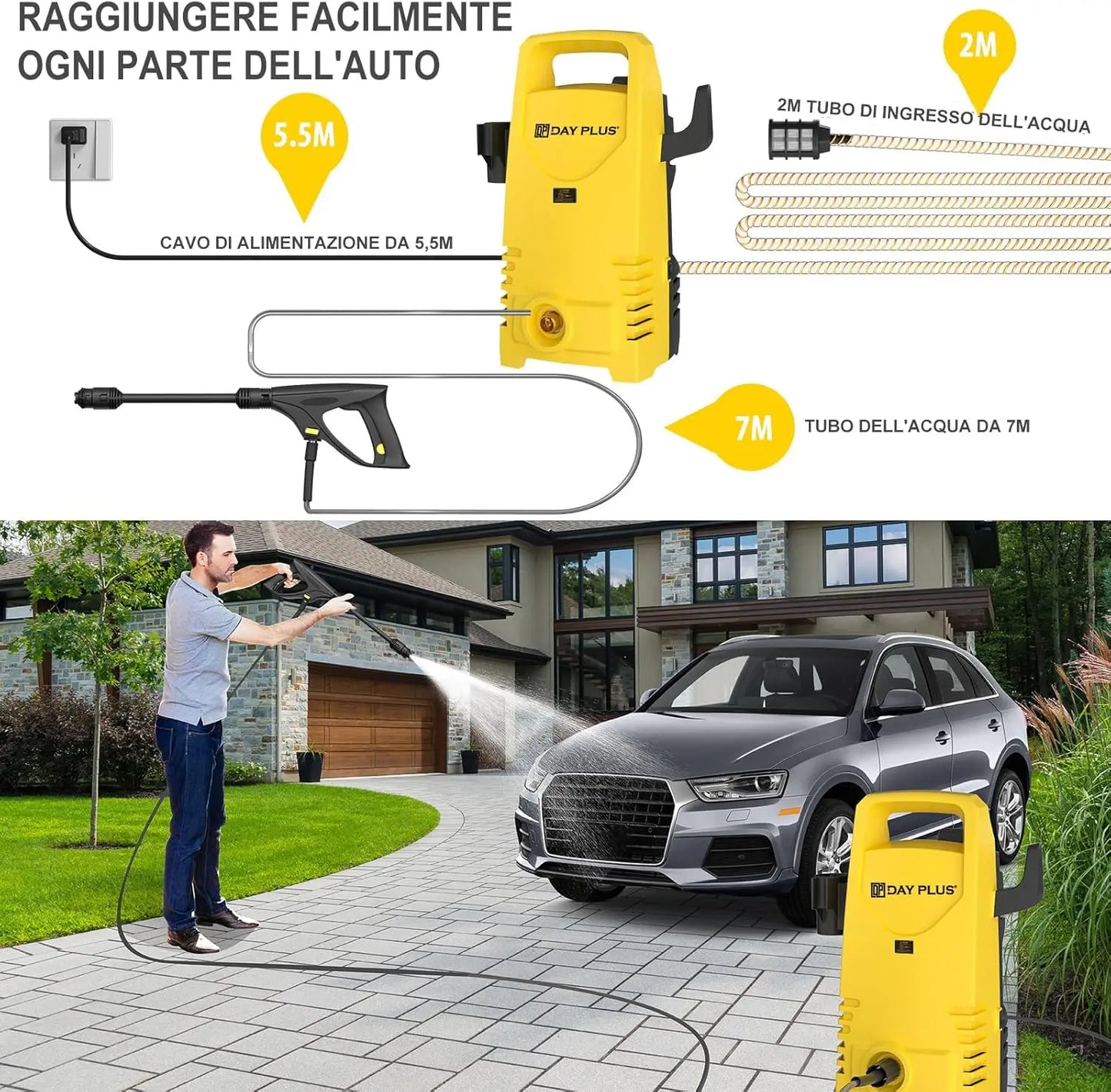 DayPlus Electric Pressure Washer 120 Bar For Terraces Gardens Cars