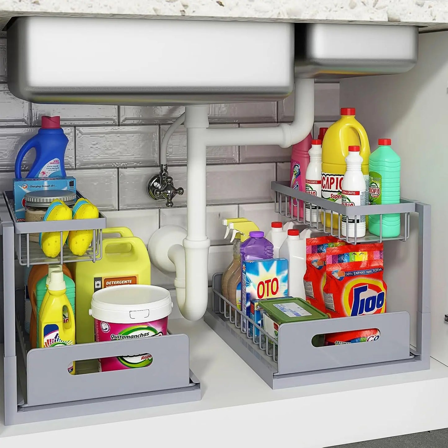 Under Sink Organizer 2-Tier Pull-Out Cabinet Shelf Kitchen 2-Pack