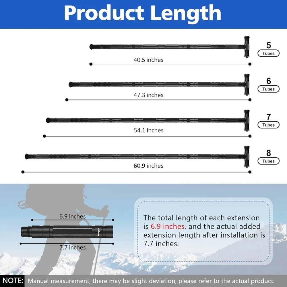Tactical Stick Hiking Walking Staff - Trekking Poles Outdoor Adjustable Hiking Stick for Camping Hiking 5-8 Tubes with Multitool