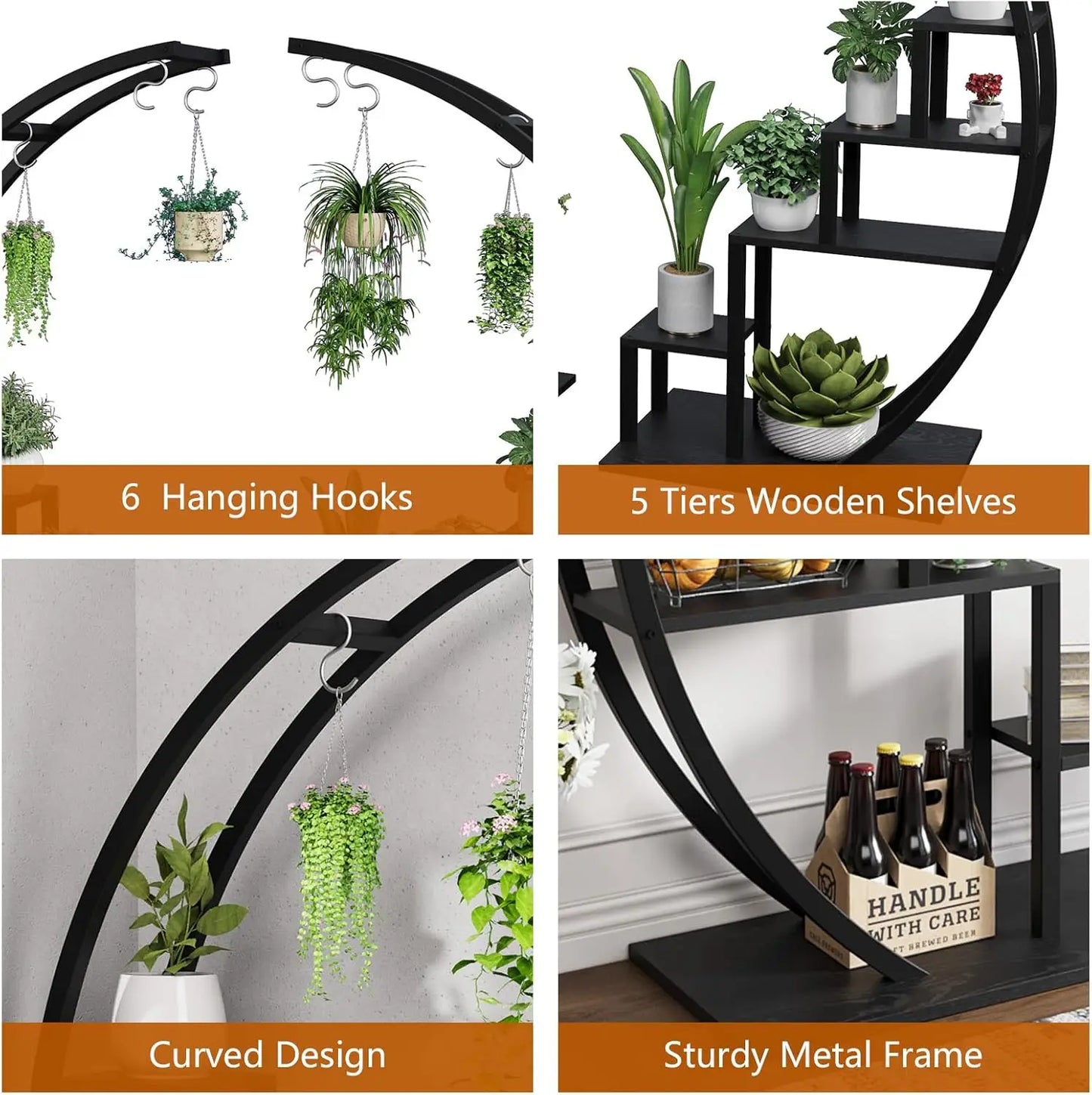 TWISTER.CK 2-Pack 5-Tier Half Moon Metal Plant Stand