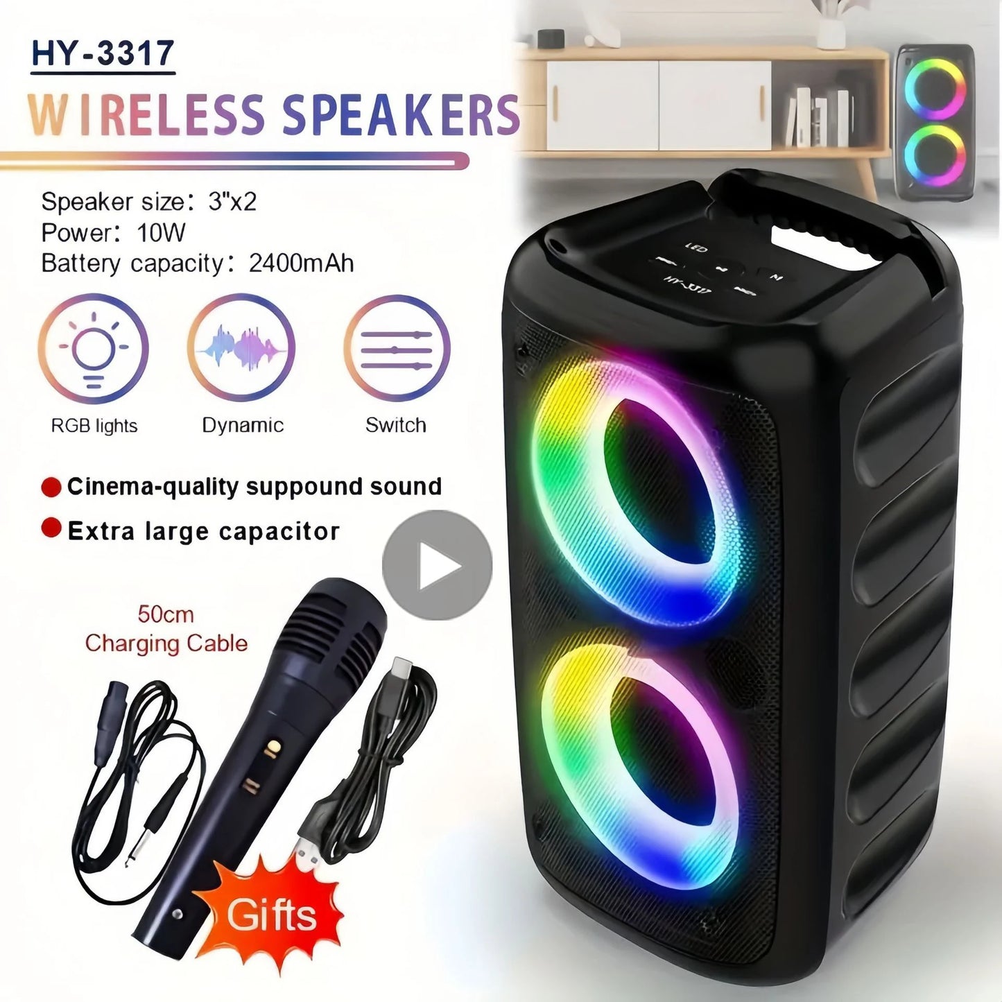 Karaoke Radio Bluetooth Speaker Portable With Microphone And LED Lamp