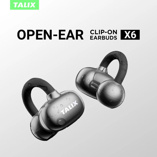 TALIX Ultra Open Ear Earbuds X6 Clip-On Headphone with Directional Sound Ultra-Light Comfort Fit 40H Playtime Spatial Sound