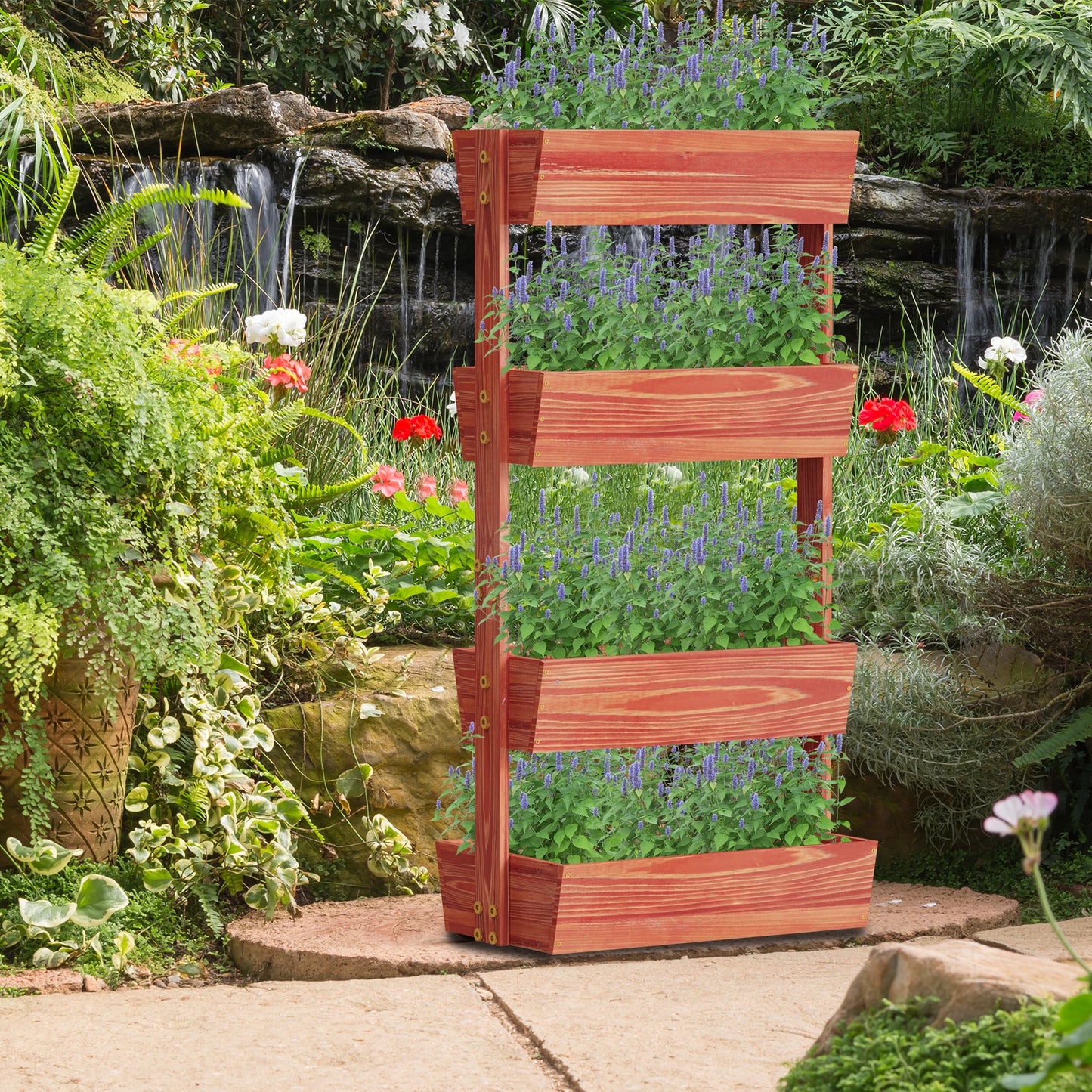 Vertical Wooden 4 Tier Raised Garden Bed With Detachable Ladder