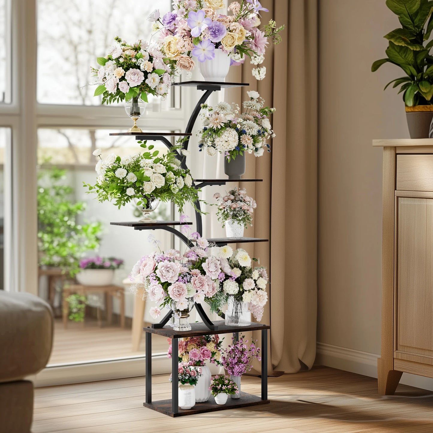 Industrial Tree Shaped Multilayer Plant Stand Display Rack For Indoor
