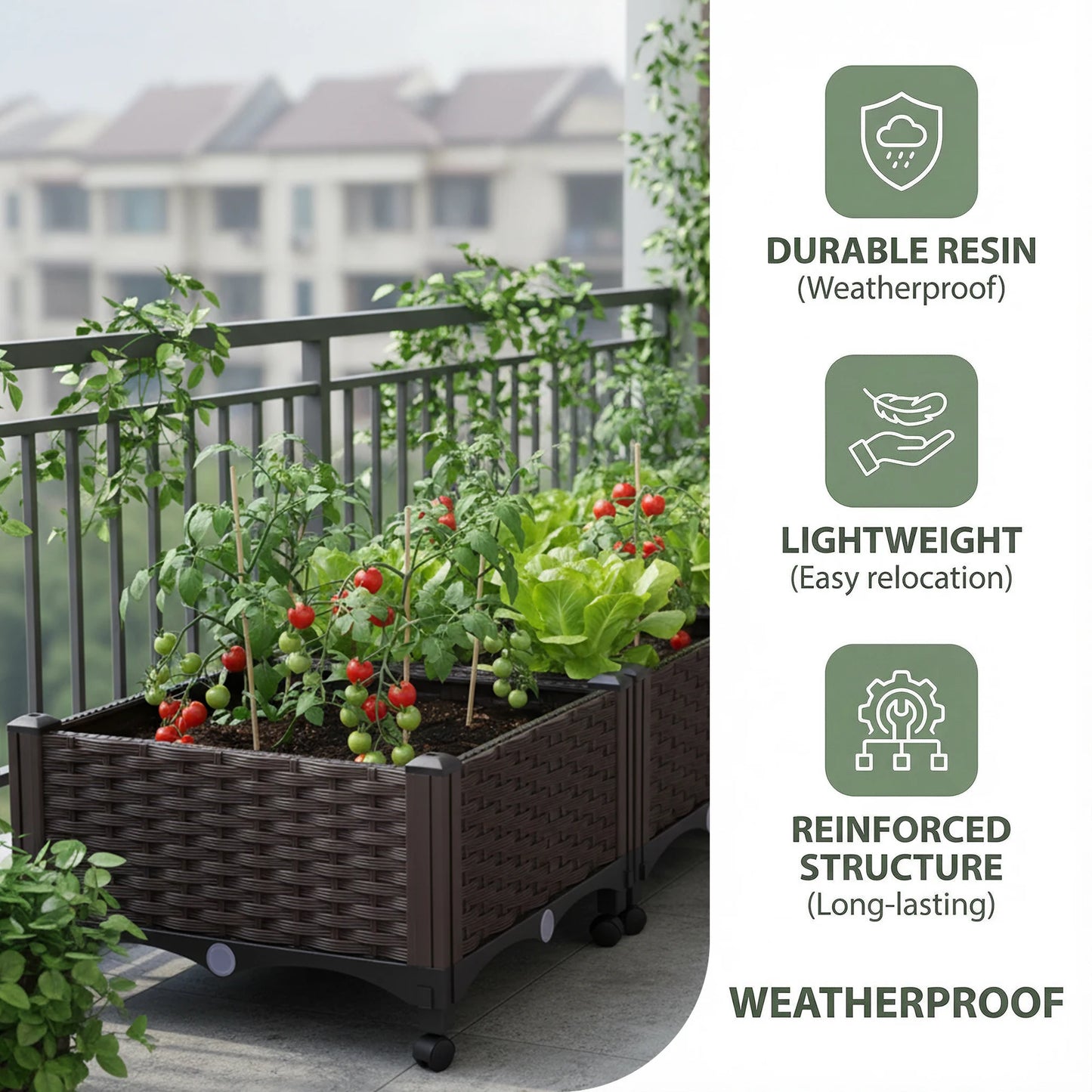 Elevated Garden Box With Drainage Plug For Outdoor Vegetables