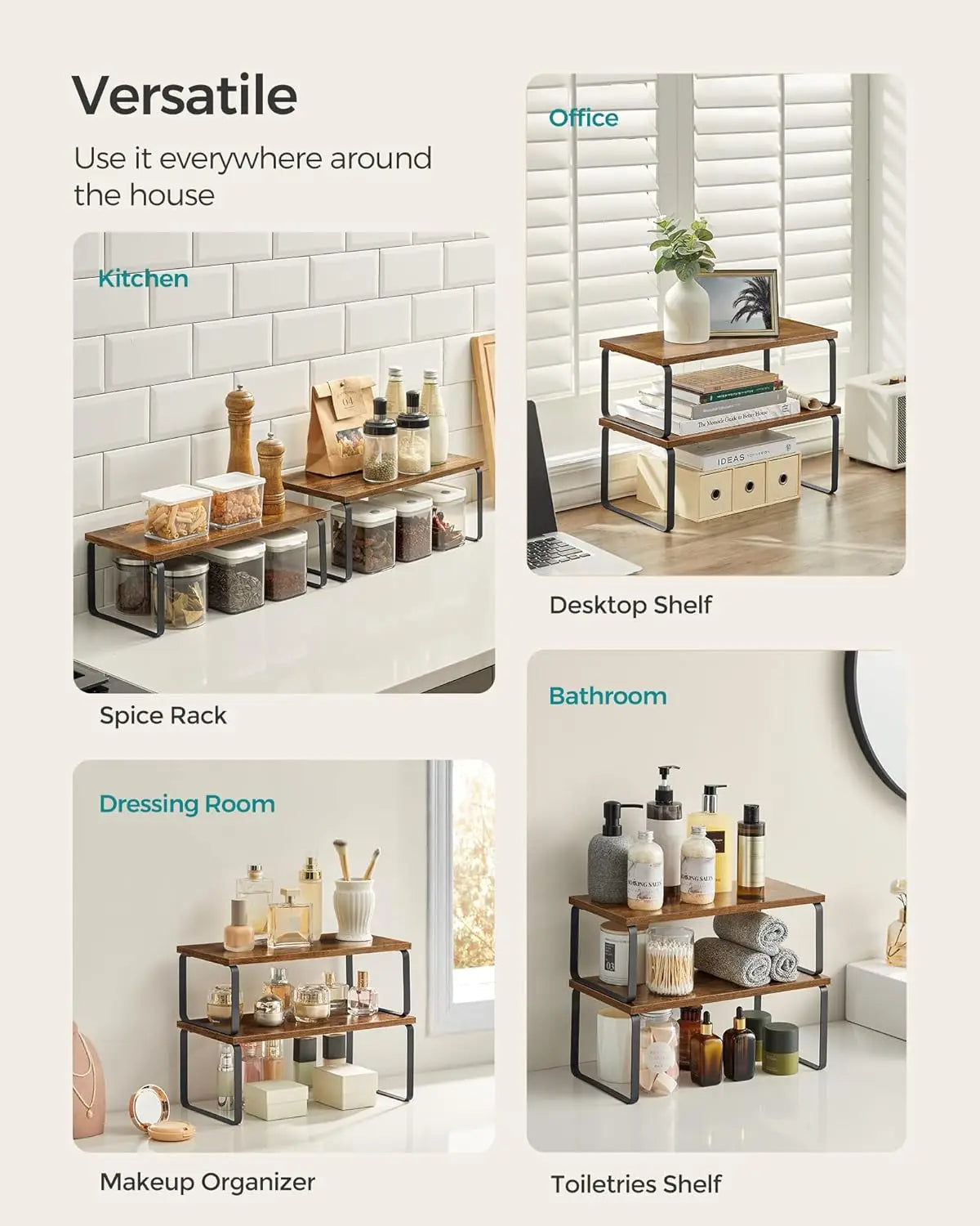 Stackable Cabinet Shelves Set Of 4 Metal Wood Spice Rack