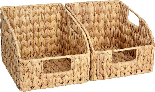 Natural Wicker Storage Baskets With Handles 2-Pack For Home Organization
