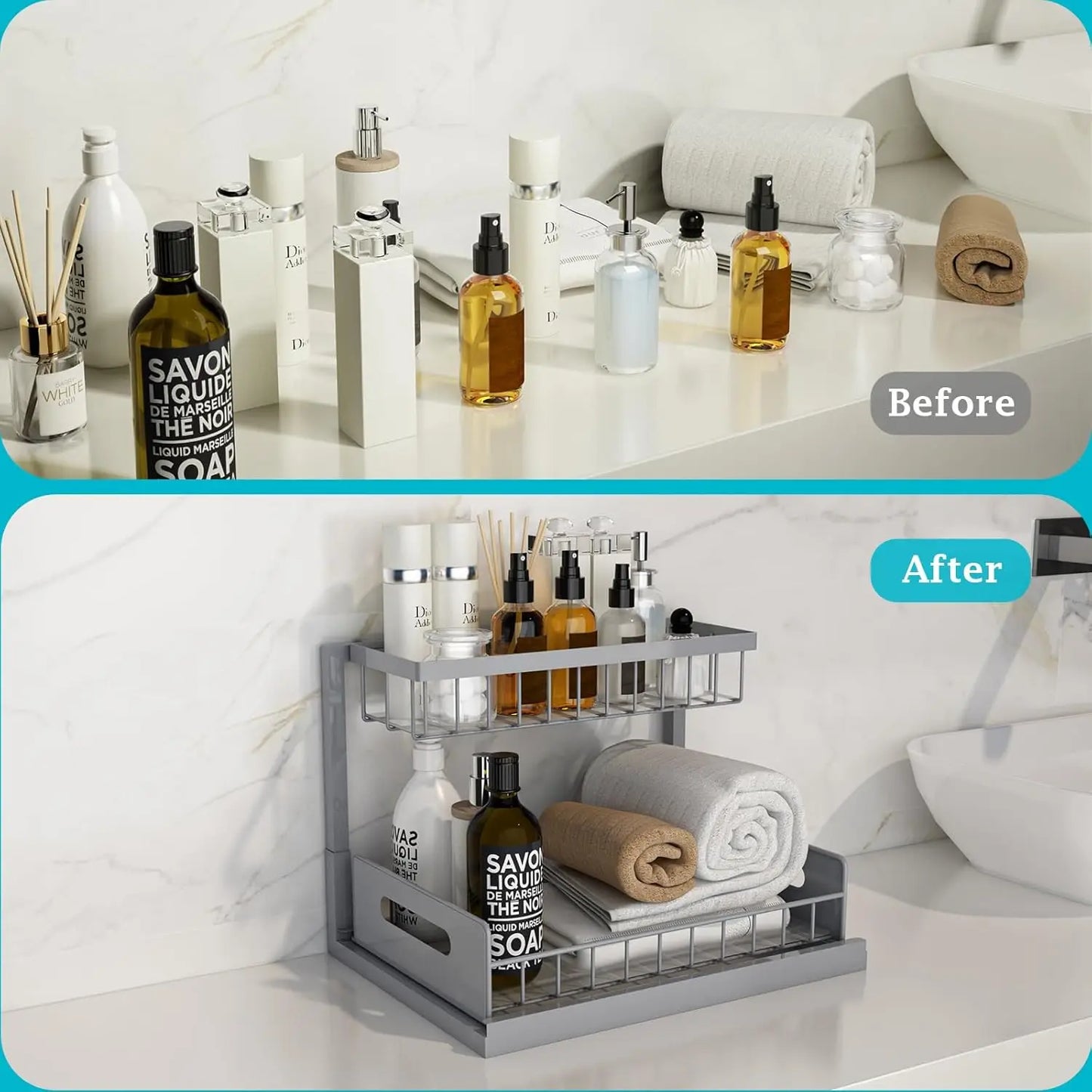 Under Sink Organizer 2-Tier Pull-Out Cabinet Shelf Kitchen 2-Pack