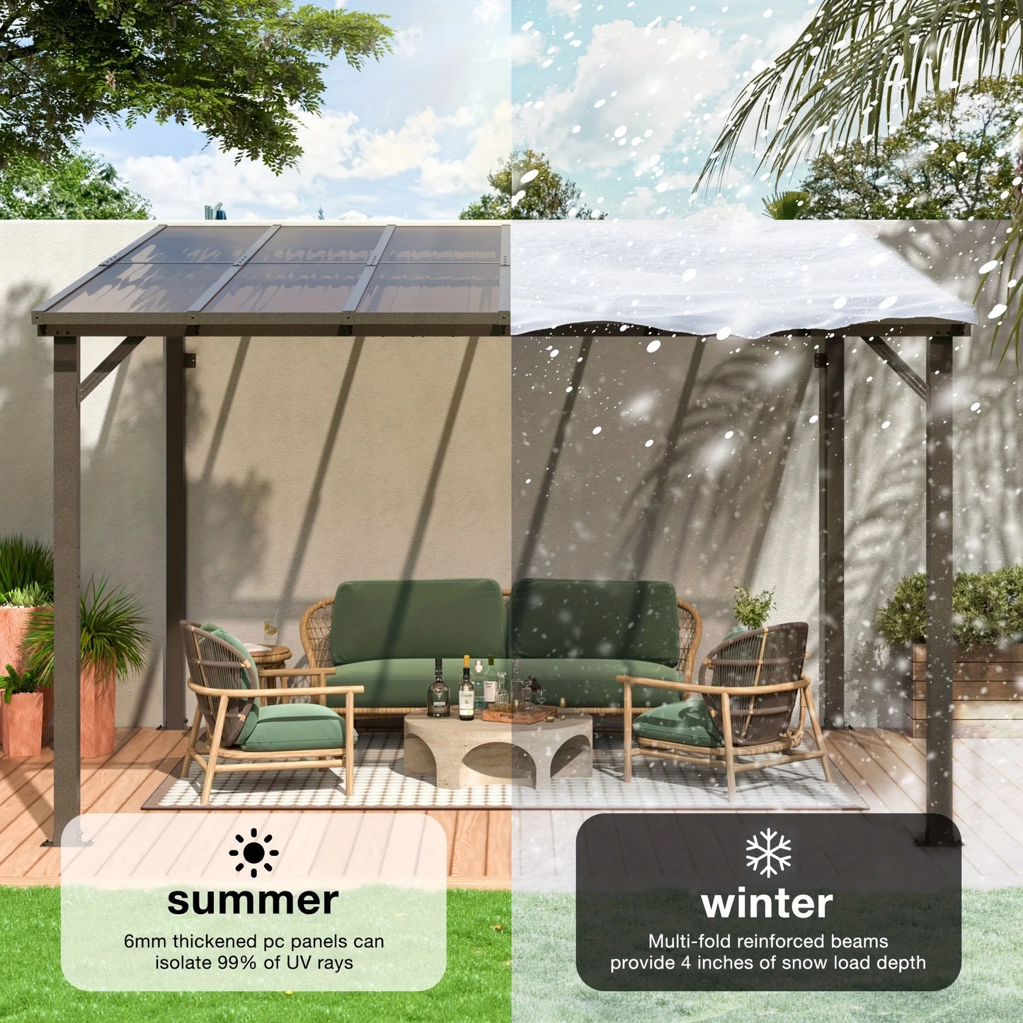 Polar Aurora Hardtop Gazebo With Aluminum Frame And Galvanized Roof All Weather