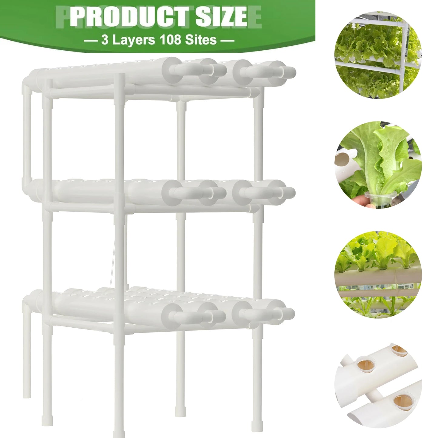 BHTNYOO Hydroponics Growing System Kit 3-Layer 108 Sites